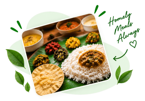 Homely Meals Always – Indian thali with rice, curries and vegetables