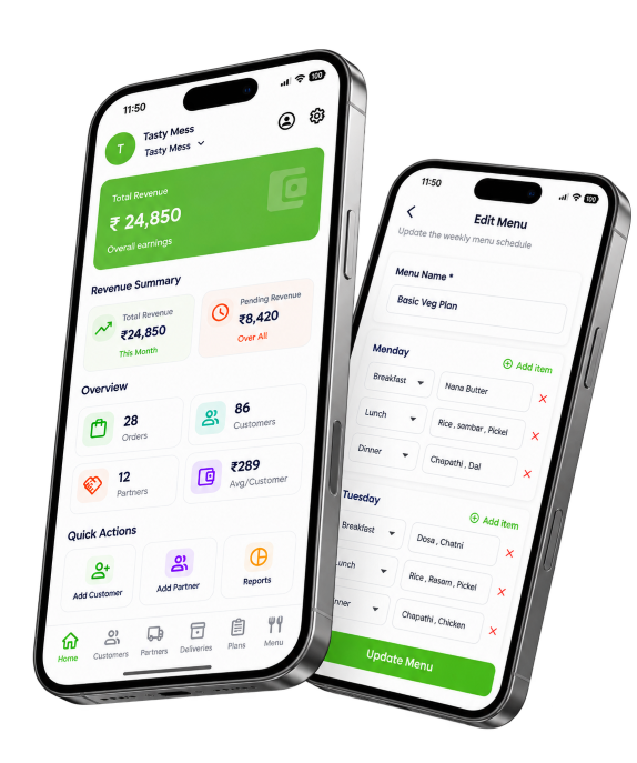MessMeals Partner App Mockup